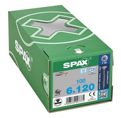 Vis inox tête fraisée T-star 6 x 120 mm par 100 SPAX
