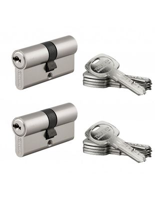 Cylindre de serrure double entrée s'entrouvrant 30 x 30 mm Trafic 6 haute sécurité par 2 nickelé 5 clés THIRARD