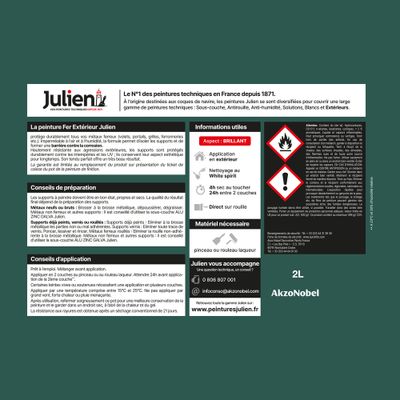 Peinture fer antirouille vert potager brillant 2 L - JULIEN