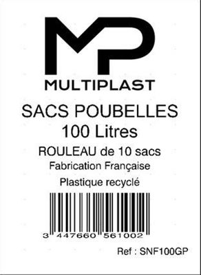 Sac poubelle noir 100 litres en rouleau de 10 - MULTIPLAST