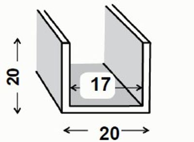 Profilé U aluminium anodisé incolore 20 x 20 x 20 x 1,5 mm intérieur 17 mm 2m CQFD