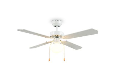 Ventilateur de plafond avec lumière E27 à tirette Blanc/bois Ø106cm - Hammerfest REALITY