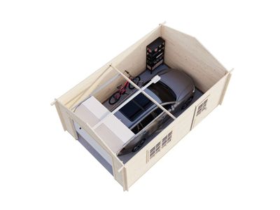 Garage en bois Roger avec porte sectionnelle - ép.44 mm - 37,2 m² hors-tout - Livraison à domicile incluse - PALMAKO