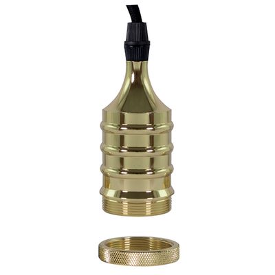 Monture métal E27 pour suspension avec fil tissu laiton / noir - TIBELEC