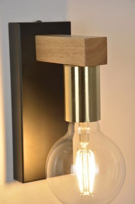 Applique E27 Lore noir, bois et laiton 15W - COREP