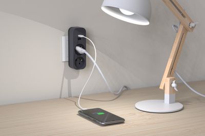 Multiprise murale 2 prises ou biplite avec prises USB A et C noir - QUARX