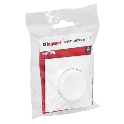 Interrupteur variateur de lumière rotatif  encastrable complet Blanc - Neptune LEGRAND