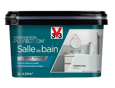Peinture de rénovation pour salle de bain tendre gris finition satinée 2 L - V33