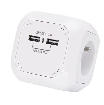 Multiprise cube 4 prises + 2 USB-A blanc - DEBFLEX