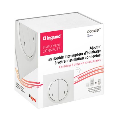Double interrupteur connecté avec neutre + plaque Blanc - Dooxie with Netatmo