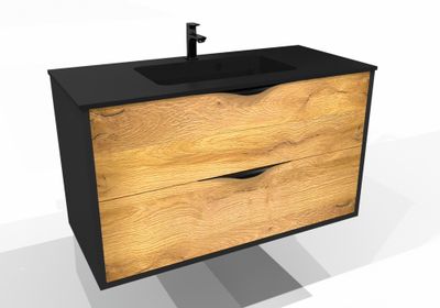 Meuble de salle de bains Frenchart 2 portes L100 x H56 x P47 cm panneau de particules noir et chêne - CONCILIO