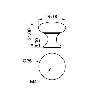 Bouton de meuble rond chromé mat diamètre 25 mm REI