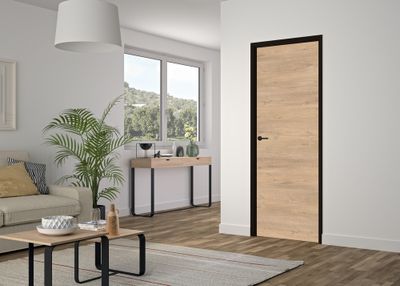 Bloc-porte fin de chantier réversible H.204 x l.73 cm chêne clair RIO 2 huisserie noire  - OPTIMUM