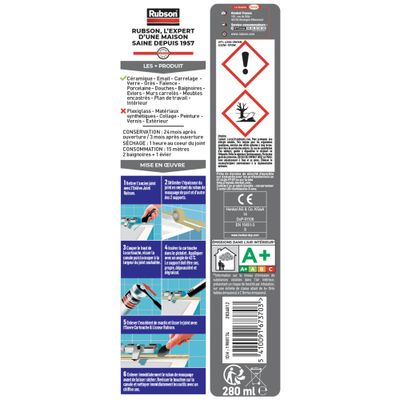 Mastic Silicone Cuisine & Bain Pure Séchage rapide blanc 280 ml RUBSON