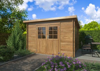 Abri de jardin en bois traité autoclave marron Lola 1 - ép.28mm - 11,1 m² hors-tout - WHITE WOOD