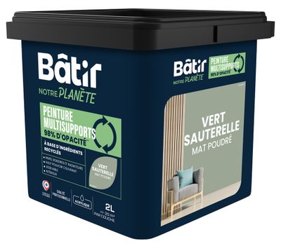 Peinture multi supports mat vert sauterelle 2 L - BATIR NOTRE PLANETE