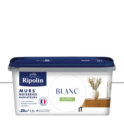 Peinture murs, boiseries et radiateurs blanc satin 2,5 L - RIPOLIN