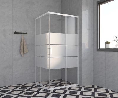 Accès d'angle coulissant 90x90x185 cm profilé blanc verre sérigraphié 4 mm Primera - OCEA