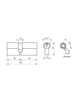 Cylindre de serrure double entrée 35 x 45 mm STD nickelé 3 clés THIRARD