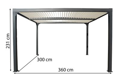 Pergola bioclimatique autoportante en aluminium PER3630BIW gris 10,8 m², Livraison à domicile incluse - HABRITA