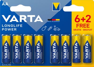 Piles alcalines LR06 (AA) Longlife power par 8 dont 2 gratuites - VARTA
