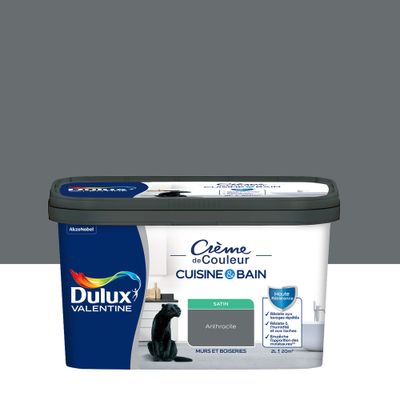 Peinture Crème de Couleur Cuisine et Bain Satin Anthracite 2 L - DULUX VALENTINE