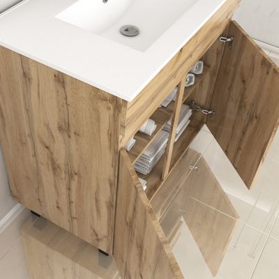 Meuble de salle de bains Timber 2 portes L80 x H83 x P46 cm MDF chêne naturel + vasque céramique blanche- AURLANE