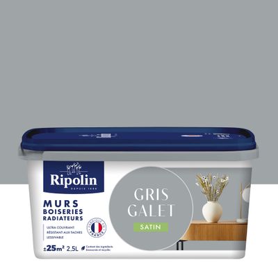 Peinture murs, boiseries et radiateurs gris galet satin 2,5 L - RIPOLIN
