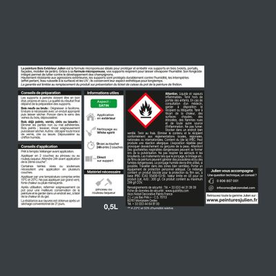 Peinture bois gris anthracite RAL 7016 satin 0,5 L - JULIEN