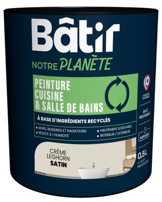 Peinture cuisine et bain satin crème leghorn 0,5 L - BATIR NOTRE PLANETE
