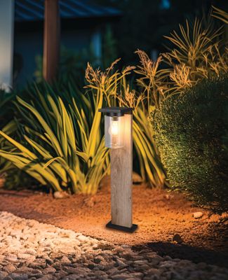 Potelet extérieur E27 65cm détecteur crépusculaire Ardila bois IP44 40W - TRIO