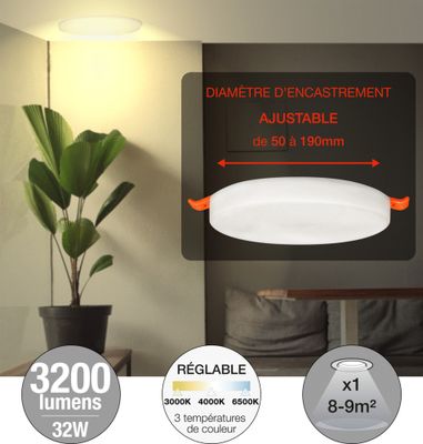 Spot LED encastrable frameless ajustable et extra-plat Ø220mm - Onyx ARLUX