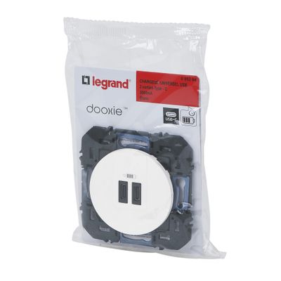 Prise encastrable double USB-C Blanc - Dooxie LEGRAND