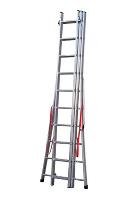Echelle transformable 3 plans 3 x 10 échelons 6,00 / 6,80 m Premium avec base évasée aluminium - HAILO