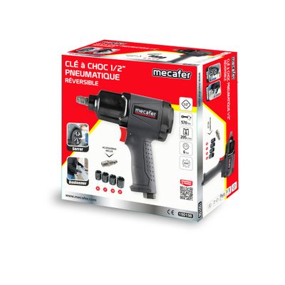 Clé à choc pneumatique 1/2 pouces 570 Nm + 4 douilles - MECAFER