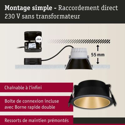 Spot LED encastrable salle de bain IP65 module remplaçable anti-éblouissement Noir/or - Cole PAULMANN