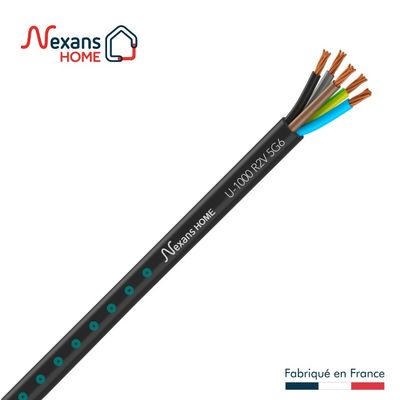 Câble électrique U1000 R2V 5G6 mm² rigide intérieur/extérieur au mètre - NEXANS