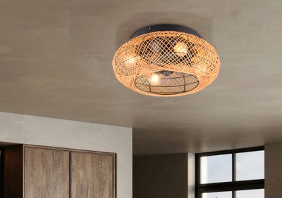 Ventilateur de plafond Design naturel 4xE27 + télécommande Ø50cm - Lillesand REALITY