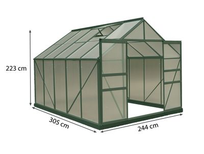 Serre de jardin en aluminium  verte en polycarbonate 7,44 m², Livraison à domicile incluse - HABRITA