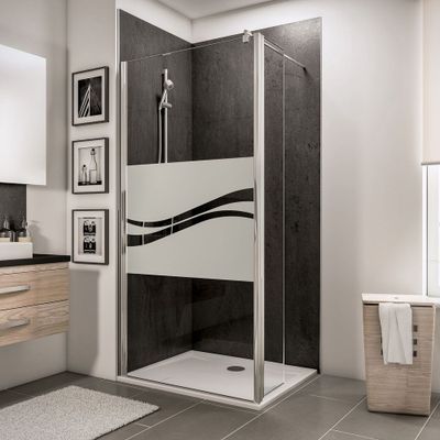 Paroi de douche à l'italienne avec déflecteur 120+30x190 cm profilé chrome verre sérigraphié liane 6 mm NewStyle - SCHULTE