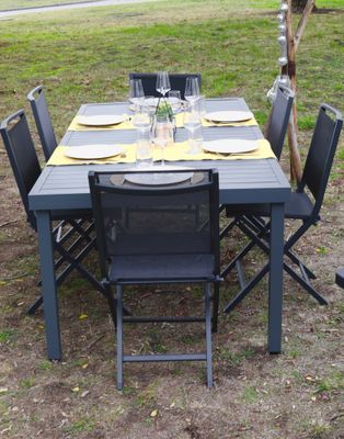 Table de jardin fixe fixe MATIRA aluminium gris rectangulaire 200 x 100 cm