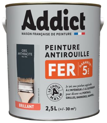 Peinture FER Brillant  gris anthracite ral 7016 2,5 L - ADDICT