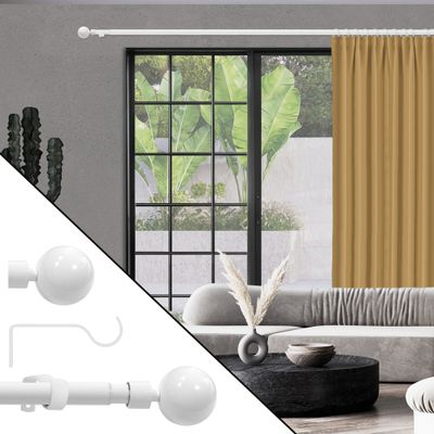 Kit de tringle à rideaux extensible en métal de 1.20 à 2.10 m diam 19 mm Finition Blanc brillant - MOBOIS