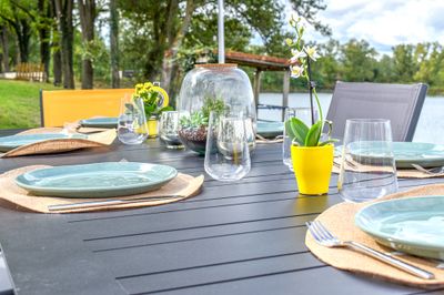 Table de jardin à rallonge PERCE-NEIGE aluminium gris/blanc 216/297x100 cm