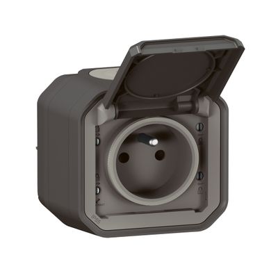 Prise électrique étanche IP55 en saillie 2 pôles + terre Anthracite - Plexo LEGRAND