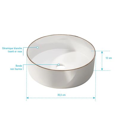 Vasque à poser ronde blanche liseré doré 36x36x12cm - AURLANE