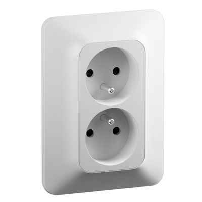 Prise électrique double compacte encastrable avec terre verticale Blanc - Neptune LEGRAND
