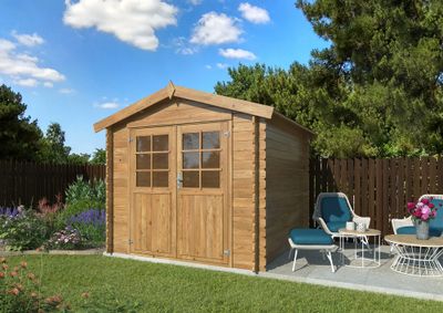Abri de jardin en bois autoclave marron Valence 1 - ép.28mm - 6,9 m² hors-tout - WHITE WOOD