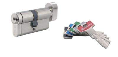 Cylindre de serrure à bouton 30 x 30 mm Transit 2 très haute sécurité nickelé 5 clés THIRARD