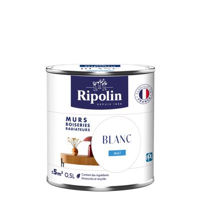 Peinture murs, boiseries et radiateurs blanc mat 0,5 L RIPOLIN